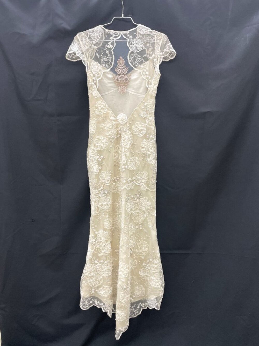 Claire Pettibone Embroidered Lace Sheath Wedding Gown - Picture 2 of 12